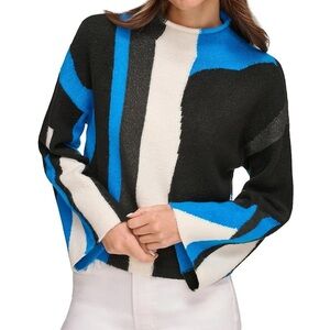 DKNY Women's Vibrant Blue and Black Sweater NWT